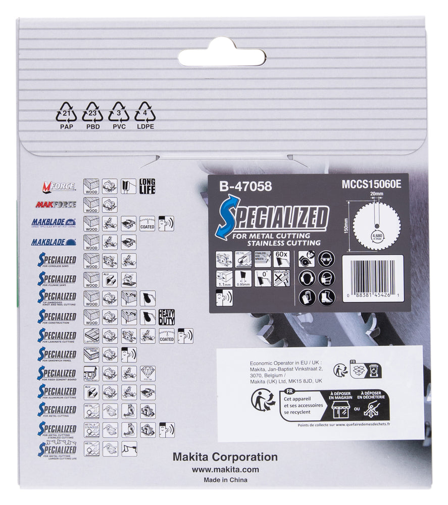 B-47058 Sägeblatt f. Inox 150x20x60Z