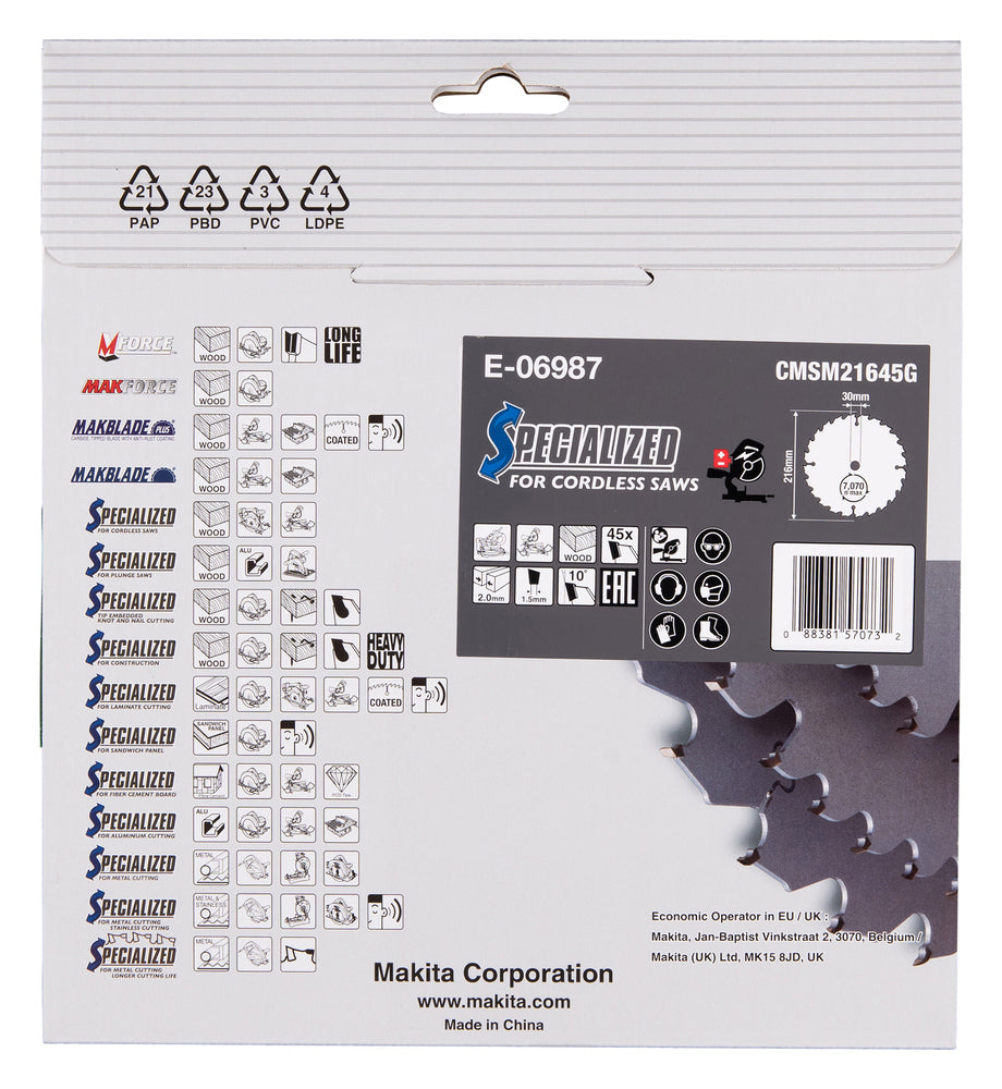 E-06987 Sägeblatt 216x1,5x30, 45Z EFFICUT