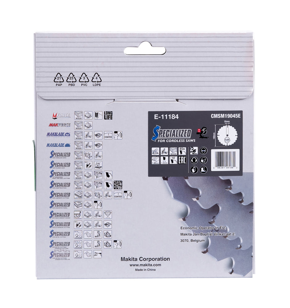 E-11184 Sägeblatt 190x1,85x20, 45Z EFFICUT