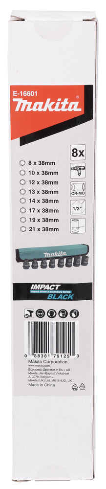 E-16601 Schlagnuss-Set 8-tlg. 1/2" Impact Black