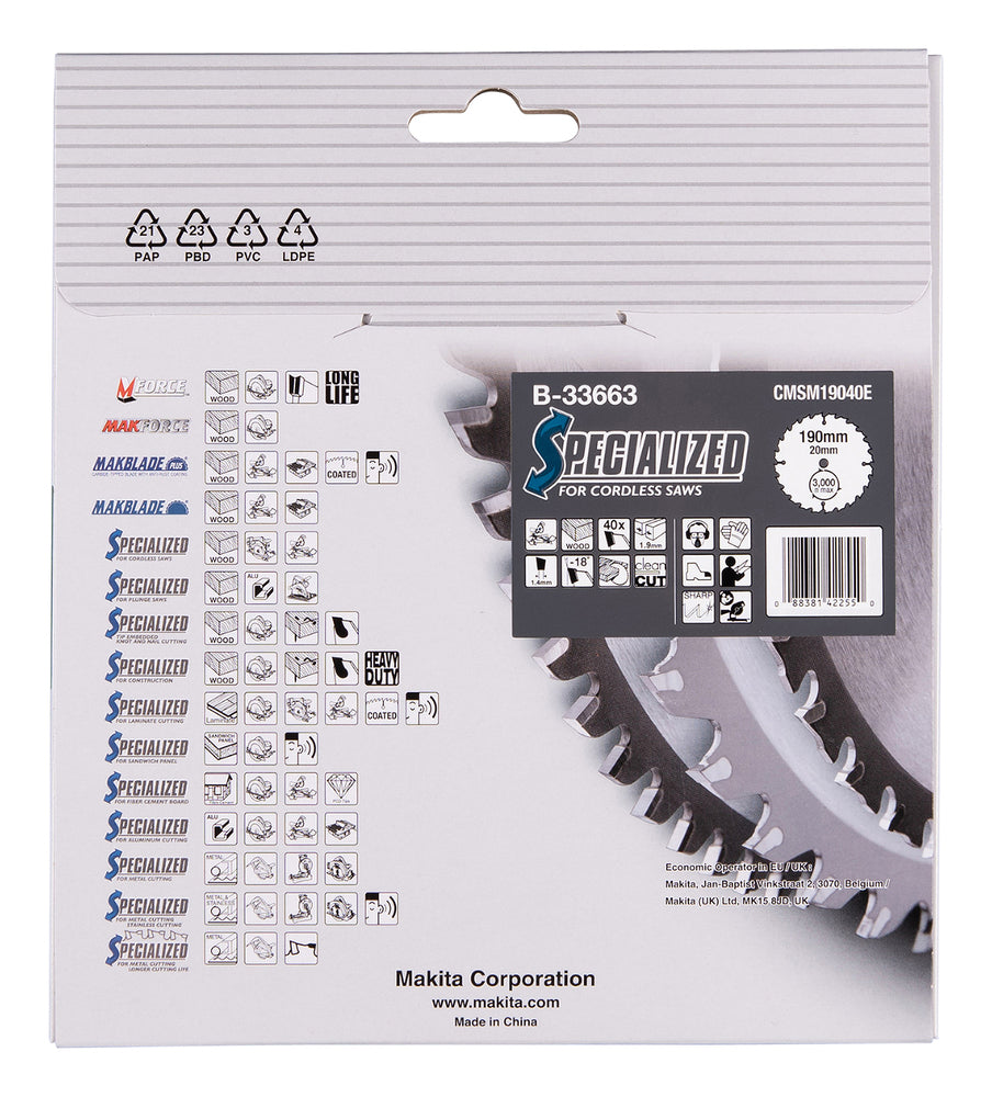 B-33663 MAKBLADE Sägeb. 190x20x40Z