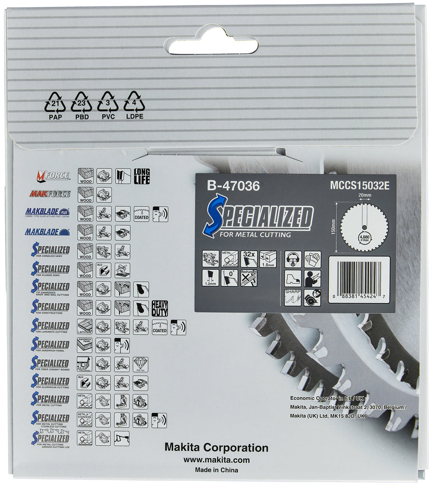 B-47036 Sägeblatt für Metall 150x20x32Z