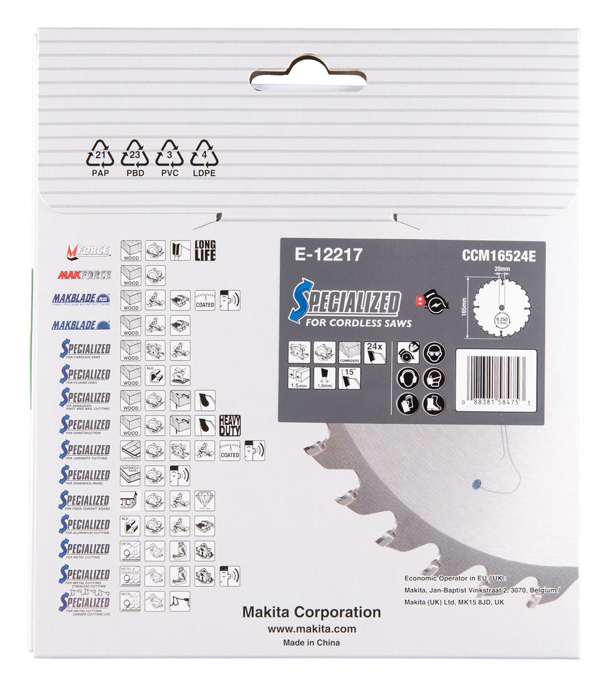 E-12217 Sägeblatt 165x1,5x20, 24Z EFFICUT