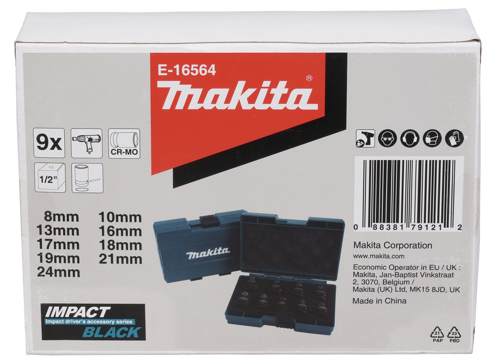 E-16564 Schlagnuss-Set 9-tlg. 1/2" Impact Black