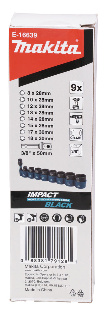 E-16639 IMPACT BLACK Schlagnuss-Set 9-tlg. 3/8"