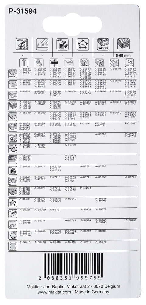 P-31594 Stichsägeblatt HC12 bi Holz/Kunststoff 